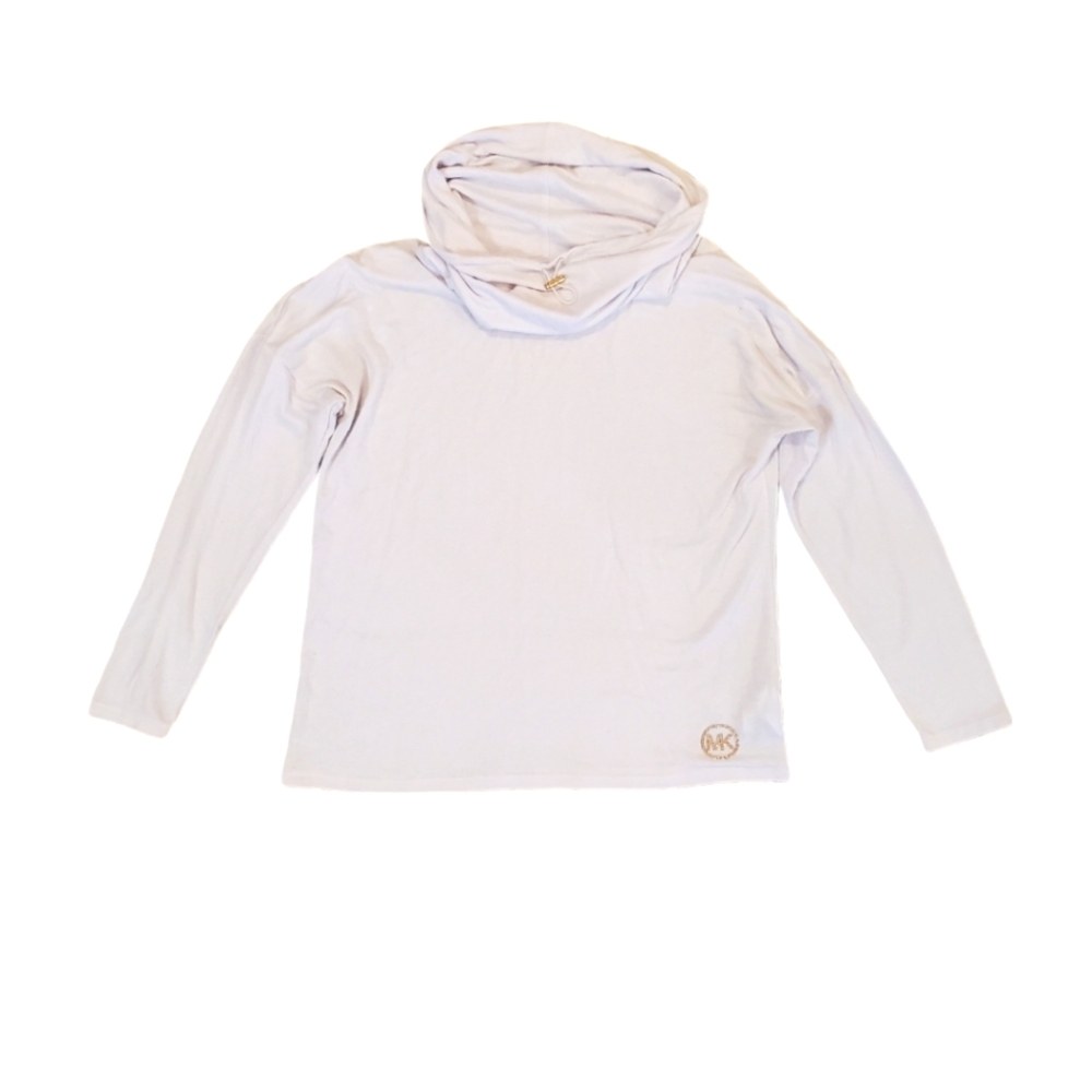 Michael Michael Kors Women's White Cowl Neck Bling Logo Pullover Hoodie Large
